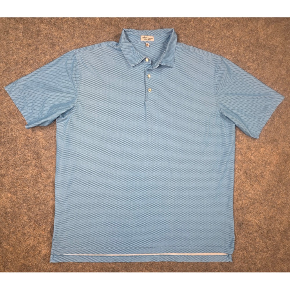 Peter Millar Summer Comfort Mens XXL Blue Honeycomb Texture Performance Polo